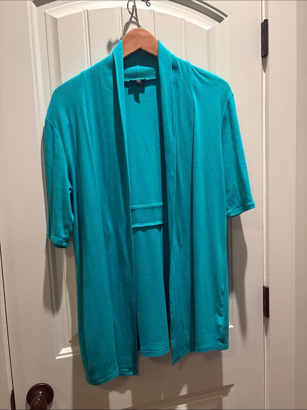 Express Open Front Short Sleeve Cardigan - Teal Green